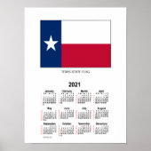 Poster Calendrier 52 semaines 2021 Drapeau du Texas par J (Devant)