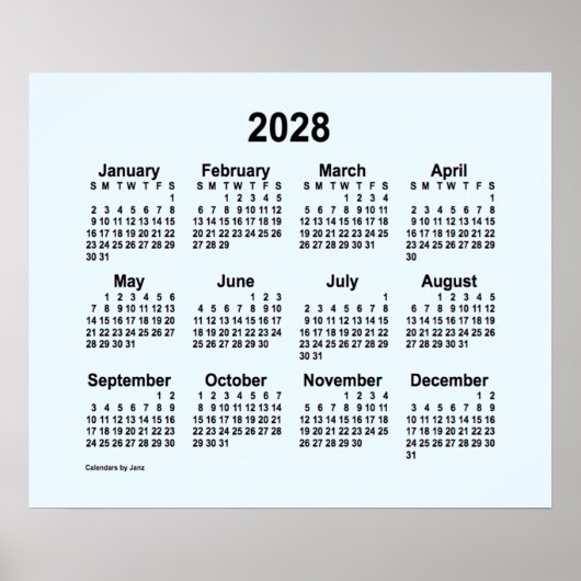Poster Calendrier Alice Blue 2028 par Janz Print (Devant)