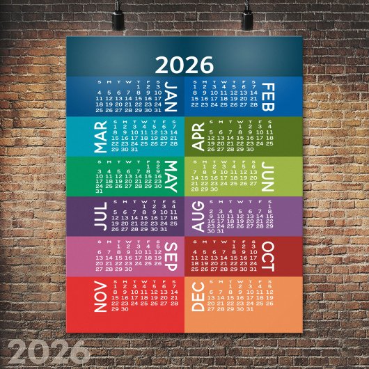 Poster Calendrier - Année complète avec mois colorés funk