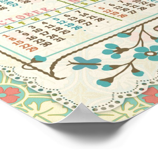 Poster Calendrier annuel 2023 Art nouveau victorien | Sur (Coin)