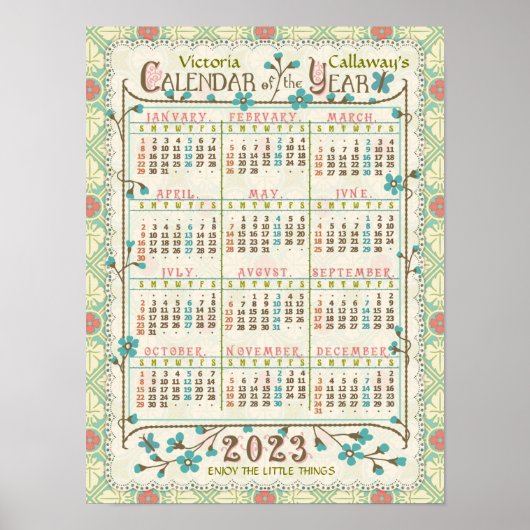 Poster Calendrier annuel 2023 Art nouveau victorien | Sur (Devant)
