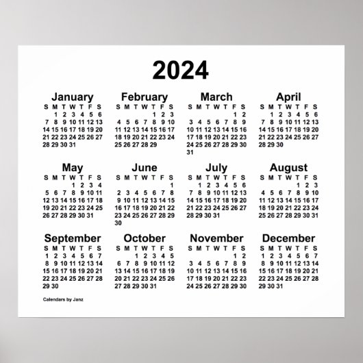 Poster Calendrier annuel 2024 Blanc de Janz (Devant)