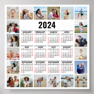 Poster Calendrier annuel 2024 en collage de 20 photos