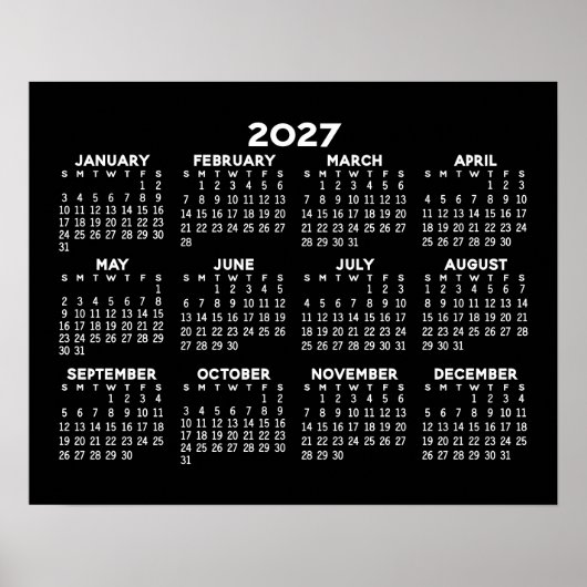Poster Calendrier annuel 2024 - horizontal - Noir (Devant)