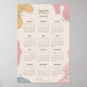 Poster Calendrier annuel 2025 Abstrait Esthétique Minimal