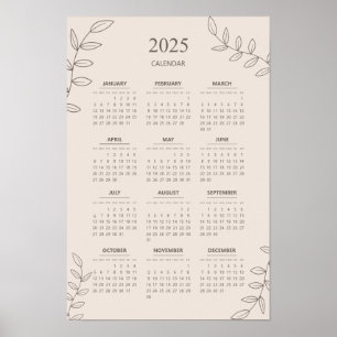 Poster Calendrier annuel 2025 Floral Line Art Minimaliste