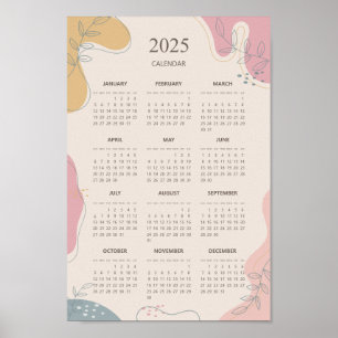 Poster Calendrier annuel 2025 Minimaliste esthétique Abst