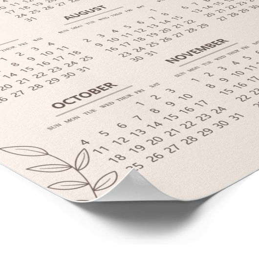 Poster Calendrier annuel 2026 Floral Art en ligne Minimal (Coin)