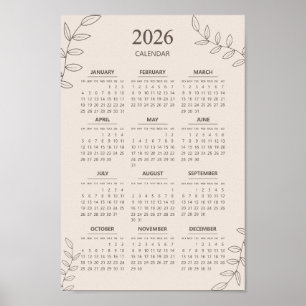 Poster Calendrier annuel 2026 Floral Art en ligne Minimal