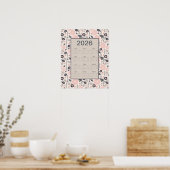Poster Calendrier annuel 2026 Rose Gris Botanique (Cuisine)