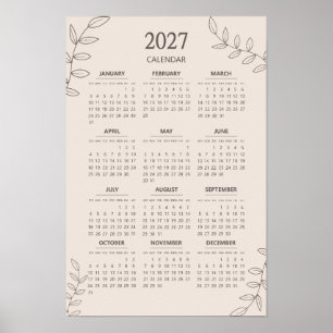 Poster Calendrier annuel 2027 Floral Line Art Minimaliste