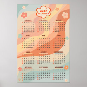 Poster Calendrier annuel 2027 Groovy Vintage Pastel Swirl