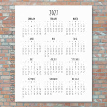 Calendrier annuel 2027 Script Noir et Blanc