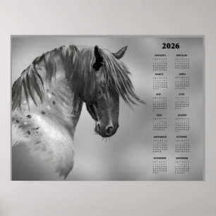 Poster Calendrier annuel Cheval Gris Pommelé (Semi-brilla