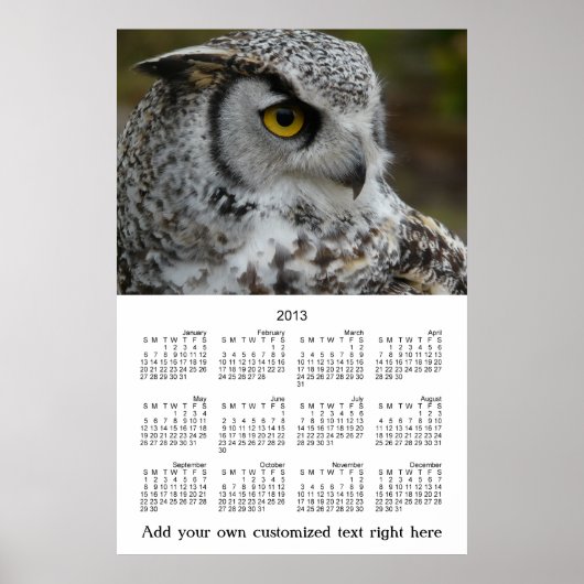Poster Calendrier annuel de photo de profil de hibou gran (Devant)