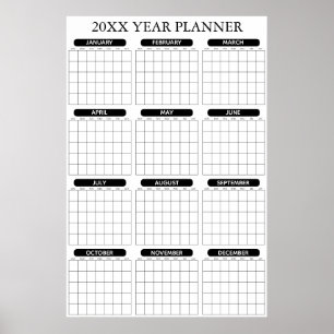 Poster Calendrier annuel minimal non daté grand pour mur