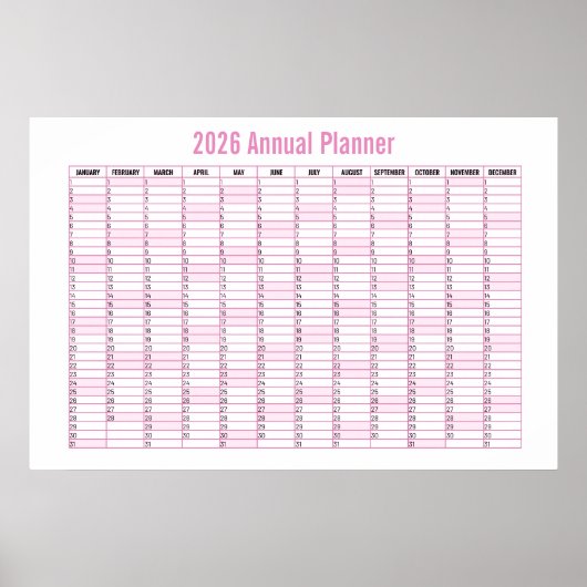 Poster Calendrier annuel mural 2026 (Devant)