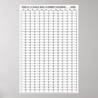 Poster Calendrier annuel non daté à vue murale