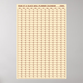 Poster Calendrier annuel non daté à vue murale