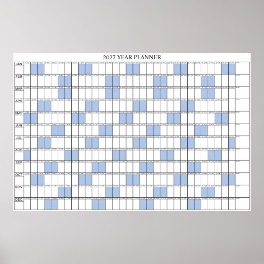 Poster Calendrier annuel simple 2027 à vue d'œil (Devant)