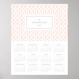 Poster Calendrier annuel Treillis rose 16x20 2017