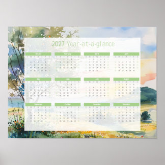 Poster Calendrier aquarelle 2027 en un coup d'œil
