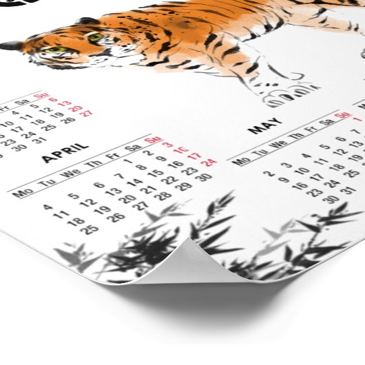 Poster Calendrier aquarelle tigre 2022 (Coin)