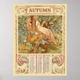 Poster Calendrier automnal Art nouveau de l'ère victorien
