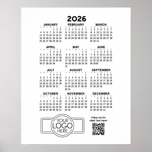 Poster Calendrier avec logo et code QR - noir blanc (Devant)