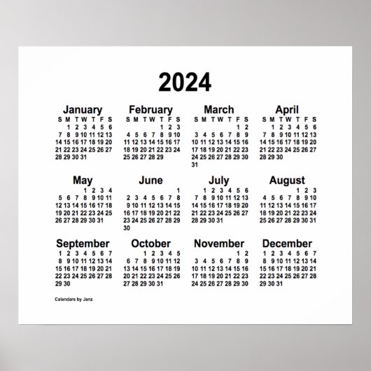 Poster Calendrier blanc 2024 de Janz Print (Devant)