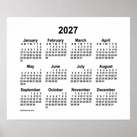 Poster Calendrier blanc 2027 par Janz Print (Devant)