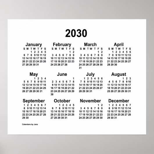 Poster Calendrier blanc 2030 par Janz Print (Devant)