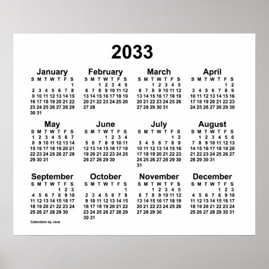 Poster Calendrier blanc 2033 de Janz Print (Devant)