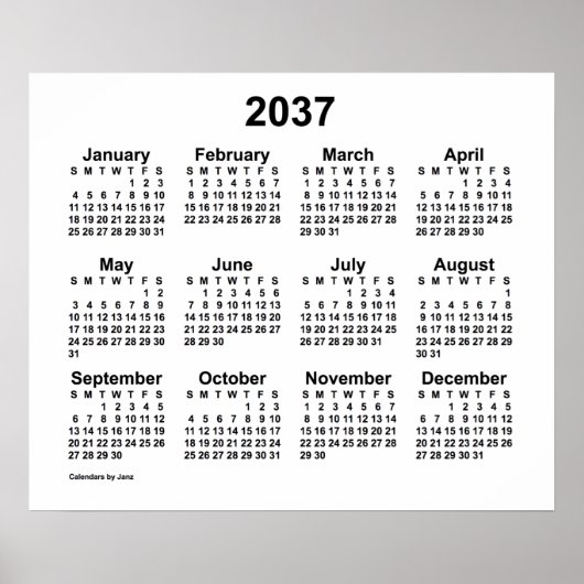Poster Calendrier blanc 2037 par Janz Print (Devant)