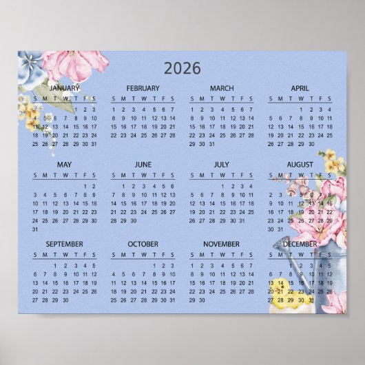 Poster Calendrier botanique floral élégant simple 2026 |  (Devant)