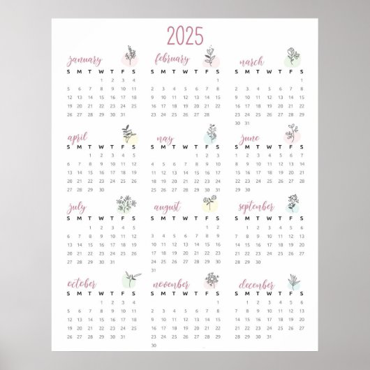 Poster Calendrier botanique simple 2025 (Devant)
