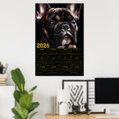 Poster Calendrier Bouledogue Français 2026 (Bureau à domicile)