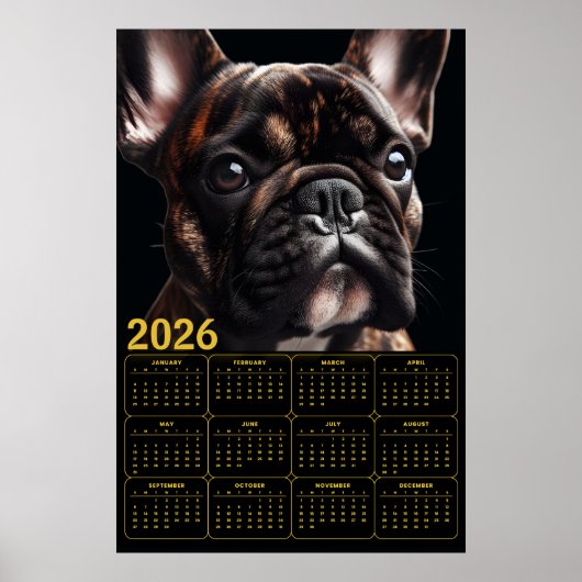 Poster Calendrier Bouledogue Français 2026 (Devant)