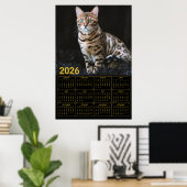 Poster Calendrier Chat Bengal 2026 (Bureau à domicile)