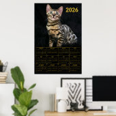 Poster Calendrier Chat Bengal 2026 (Bureau à domicile)