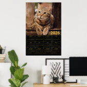 Poster Calendrier Chat Tigre 2026 (Bureau à domicile)