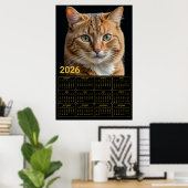 Poster Calendrier Chat Tigre Orange 2026 (Bureau à domicile)