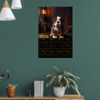 Calendrier chiot Bouledogue 2026 avec lanterne
