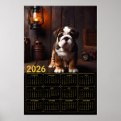 Poster Calendrier chiot Bouledogue 2026 avec lanterne (Devant)