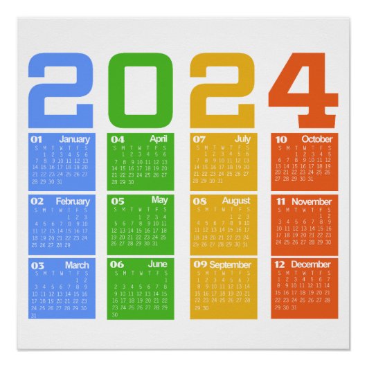 Poster Calendrier coloré 2024 (Devant)