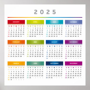Poster Calendrier coloré 2025 - Couleurs arc-en-ciel 3 co