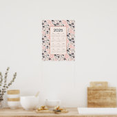 Poster Calendrier complet de l'année 2025 Rose Grey Botan (Cuisine)