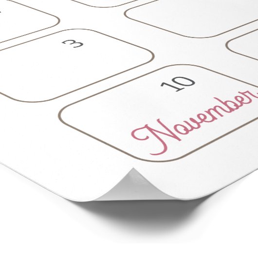 Poster Calendrier Coquette Rose à nœud devinez la date pr (Coin)