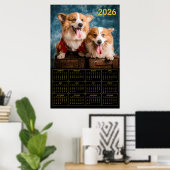 Poster Calendrier Corgi Duo 2026 (Bureau à domicile)