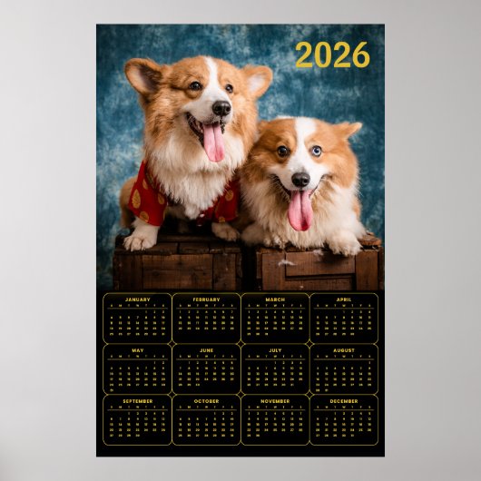 Poster Calendrier Corgi Duo 2026 (Devant)